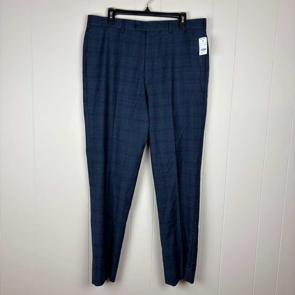 Brooks Brothers Regent Fit Merino Wool Plaid Dress Pants Blue 36x31 Hemmed NWT